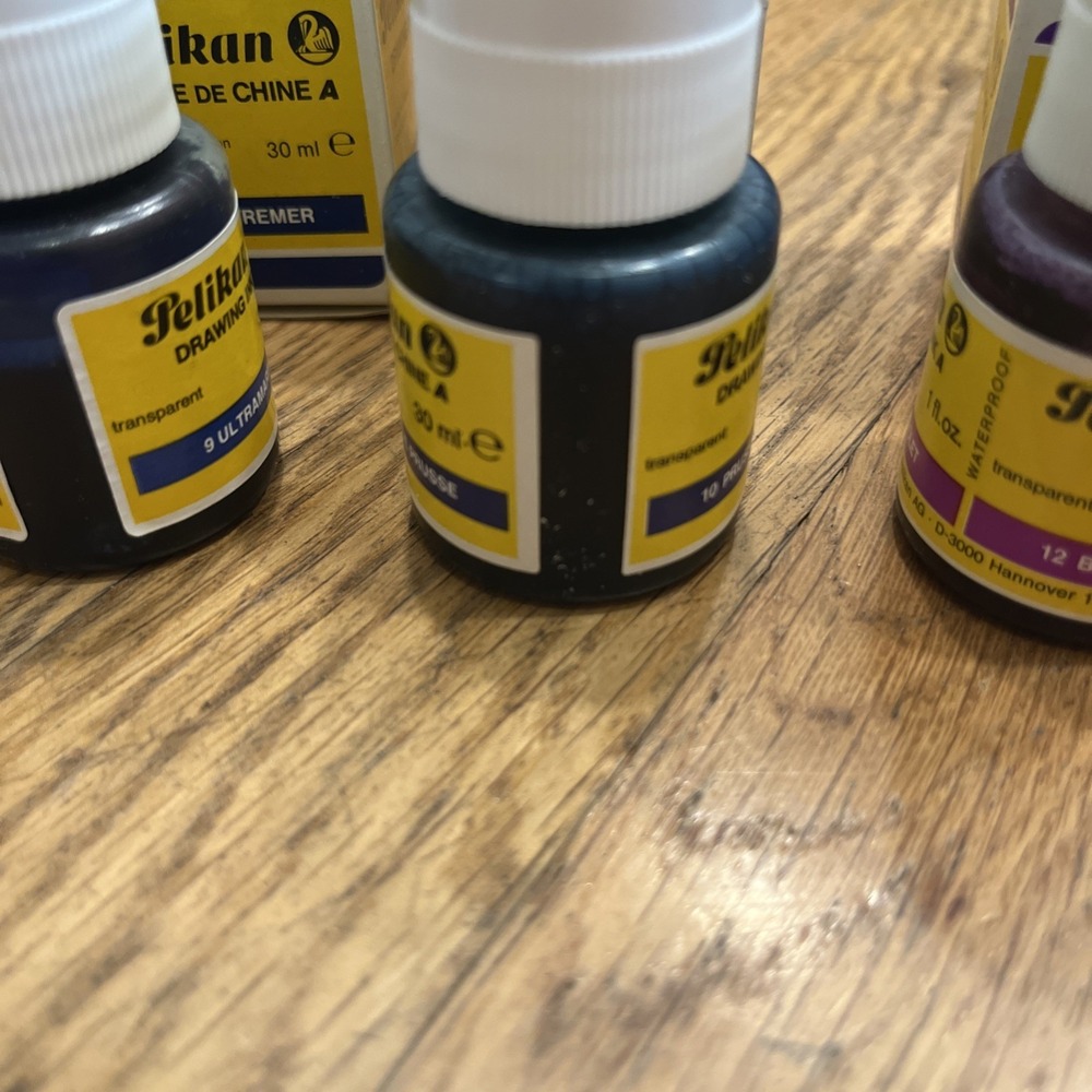 Vintage Pelikan Drawing Ink 1 fl. oz. 30 ml Lot MPN 518- Scarlet Ultramarine Etc - Picture 7 of 10